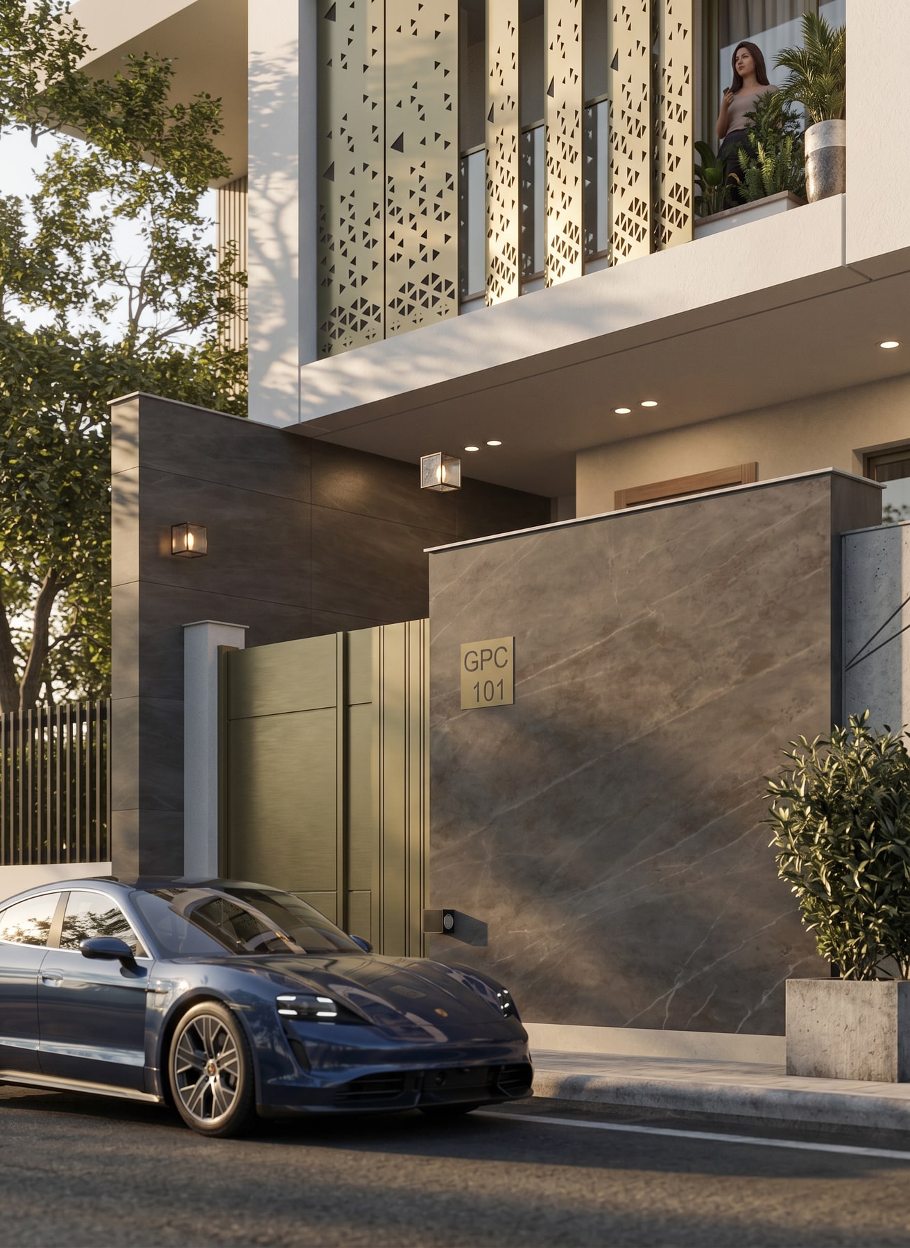 دار سكني بواجهة حجرية دافئة — 2